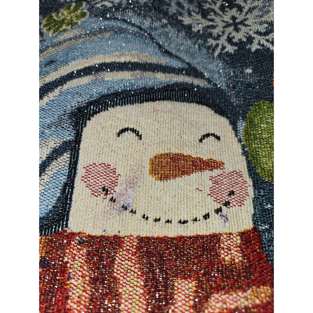 Holiday Snowman Woven Tapestry Table Runner Metallic Sparkle Christmas 63x 12 - Picture 6 of 8